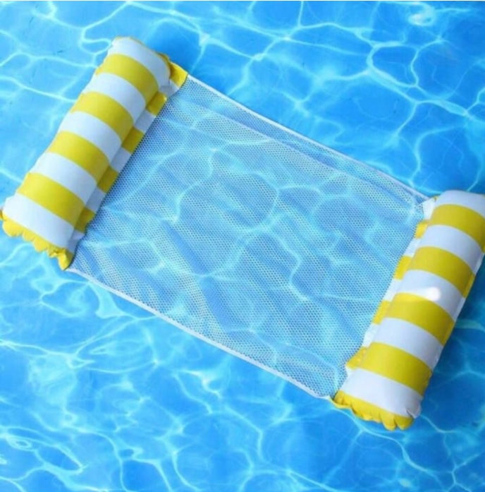 ‎Striped Pool Hammock  Mesh net + inflatable headrest. Relax, float & chill all summer.