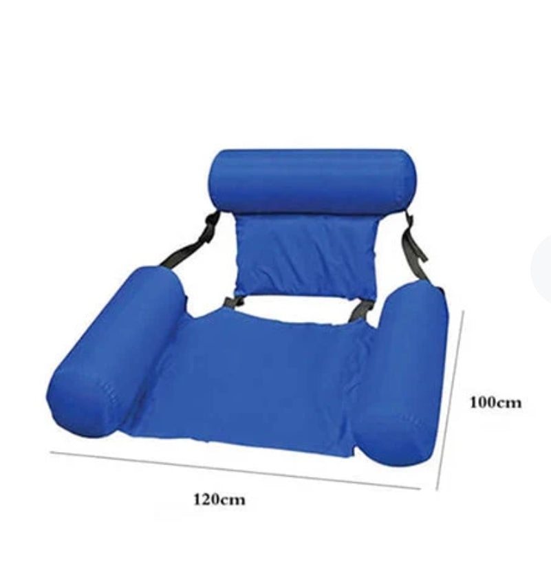 Inflatable Pool Float Chair 120x100cm. With headrest + armrests. Adjustable straps. Folds small.