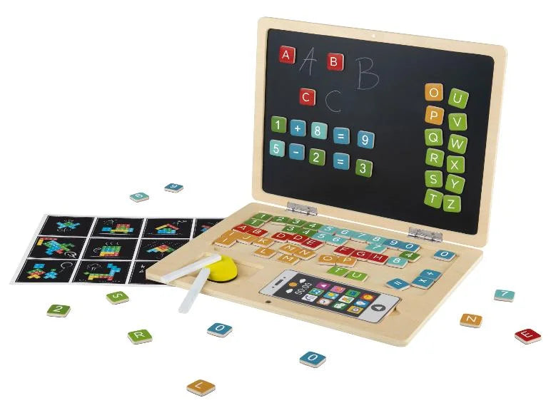 Wooden Educational Laptop Toy with Magnetic Blackboard