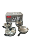 "Schafer Rasch 7-piece stainless steel cookware set with glass lids - 20cm, 22cm pots + 24cm pan, induction compatible