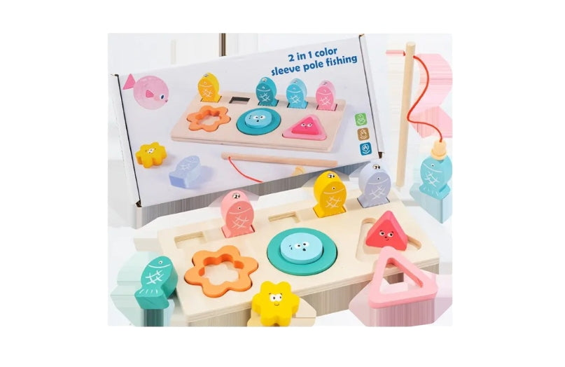 ‎"2-in-1 Wooden Fishing & Shape Sorter Toy"