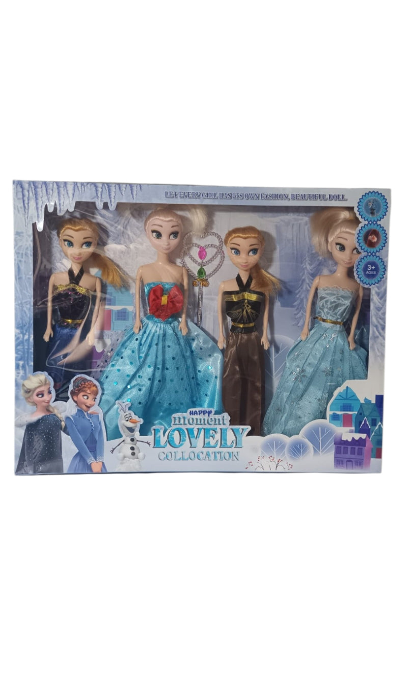 "Frozen Princess Dolls Set 4pcs with Accessories"
