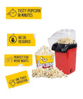 "Movie night in 3 minutes. Hot, fluffy, oil-free popcorn at the push of a button.