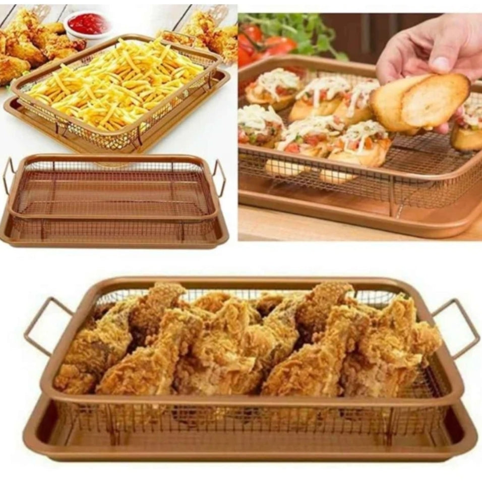 "Crispy food, less oil. Air fry in your regular oven."*