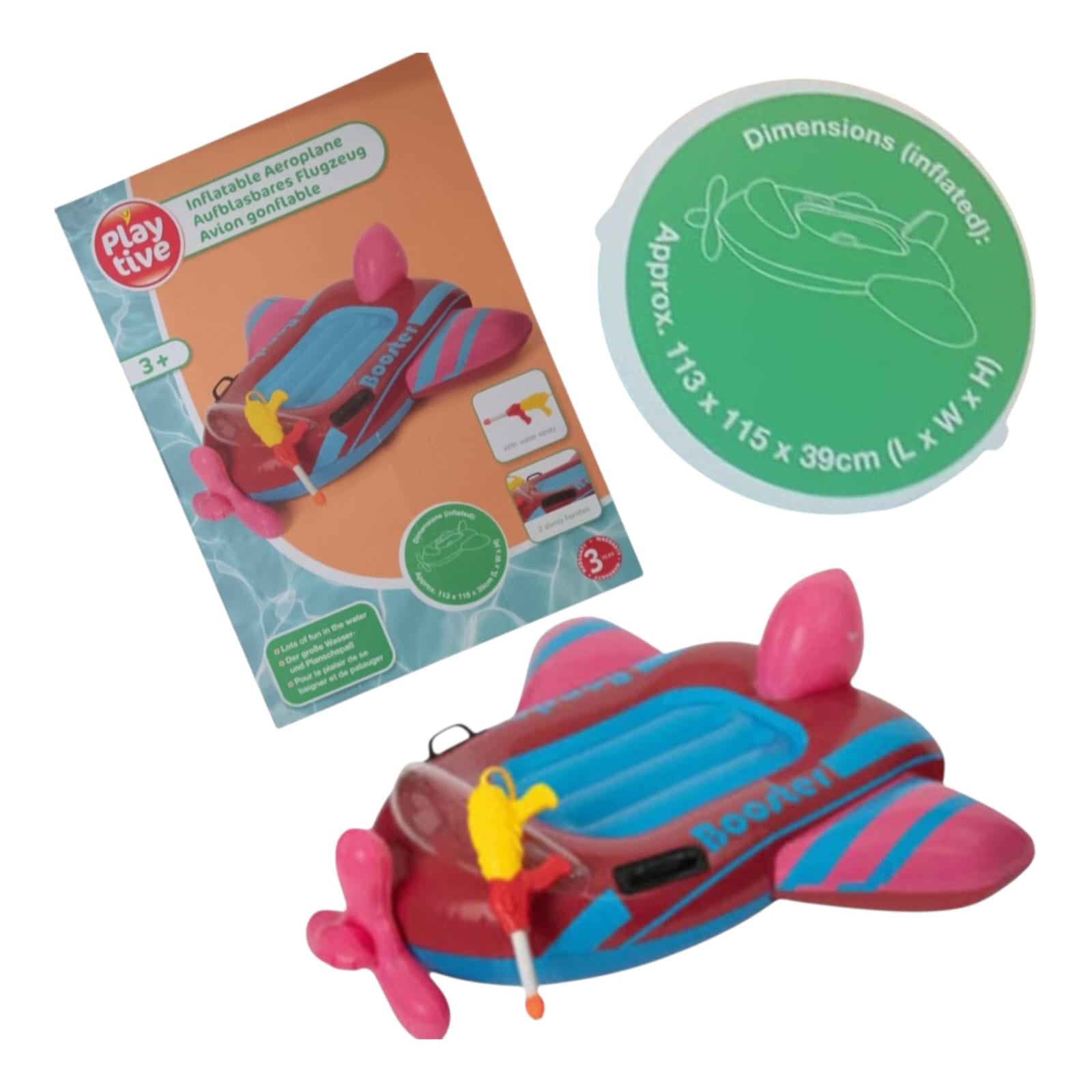 Playtive Inflatable Airplane Float - Safe summer fun for kids with water spray + handles.