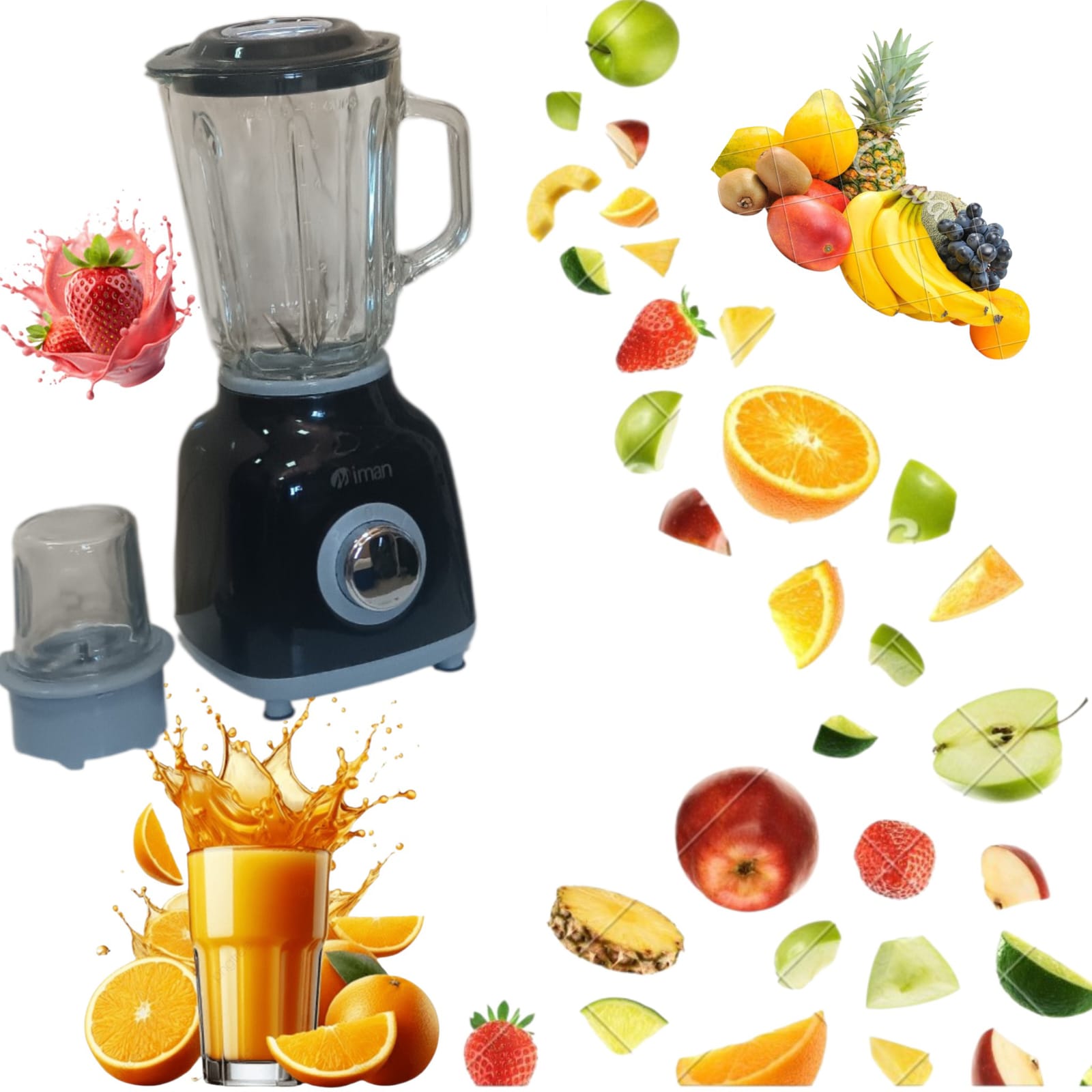 ‎`Miman MM-8330 Glass Blender - 1.5L BPA-Free Glass Jar, Powerful Motor, Stainless Steel Blades & Grinder Included. Perfect for Smoothies, Shakes & Spices. 2-in-1 Kitchen Essential