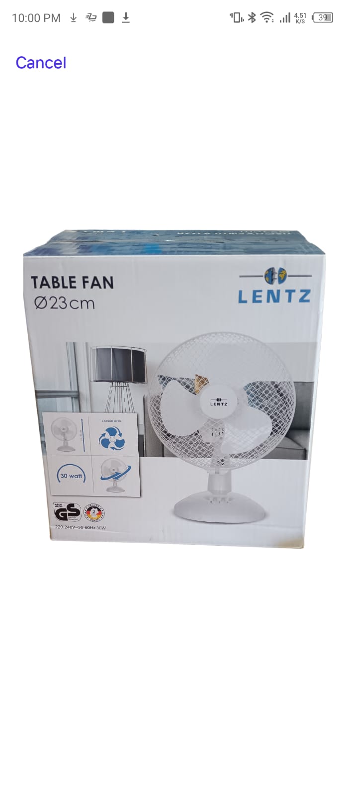LENTZ 23cm Table Fan - Compact 30W Oscillating Fan with 3 Speed Settings. Quiet, portable cooling for home, office & bedroom. 220-240V, GS certified. Beat the heat!