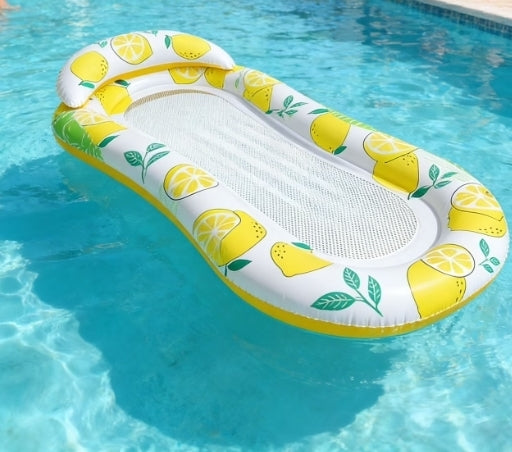 ‎LEMON Mesh Pool Float 🍋 160cm with cooling mesh + headrest. Stay cool & float in style