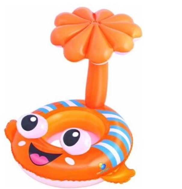 FISH Baby Float 🐟 Orange with sun canopy + big eyes. Shade & smiles in the pool. Max 15 kg , 6 - 24 month