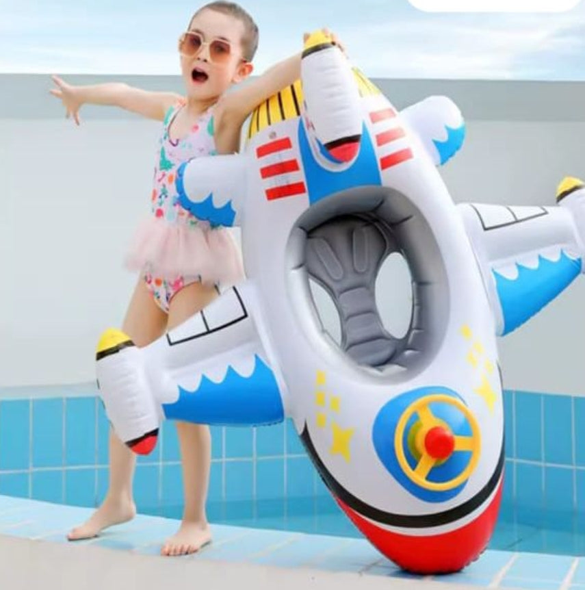 ‎AIRPLANE Baby Pool Float ✈️ Cute cockpit + steering wheel. Safe seat, happy pilot