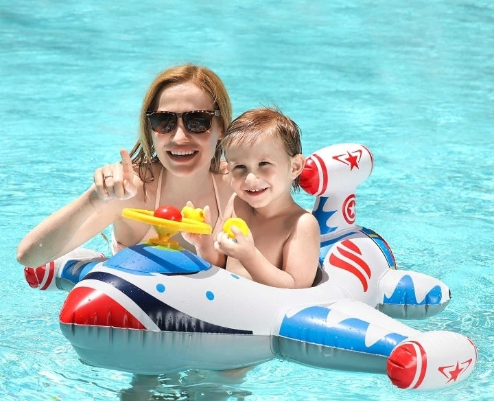 ‎AIRPLANE Baby Pool Float ✈️ Cute cockpit + steering wheel. Safe seat, happy pilot