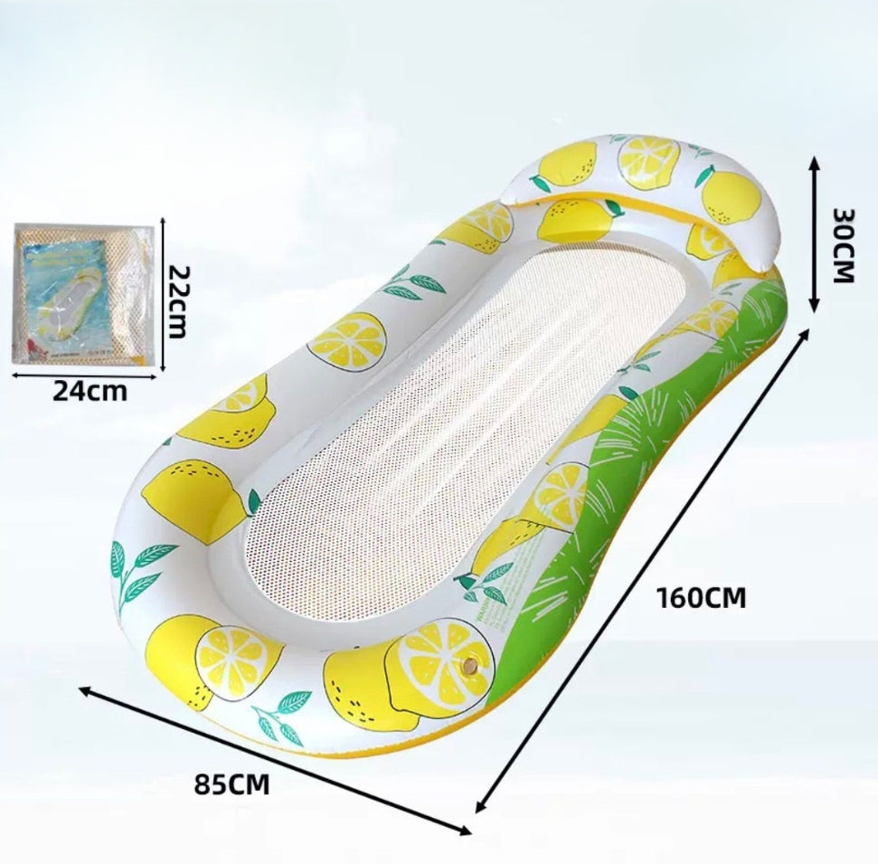 ‎LEMON Mesh Pool Float 🍋 160cm with cooling mesh + headrest. Stay cool & float in style