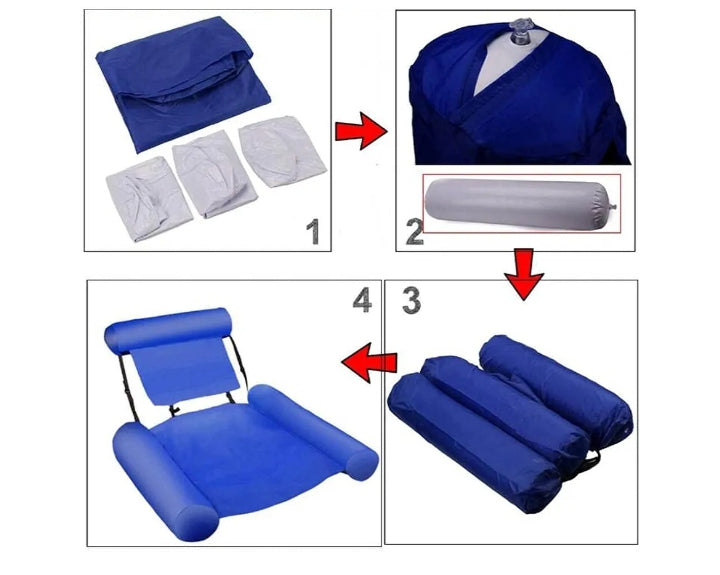 Inflatable Pool Float Chair 120x100cm. With headrest + armrests. Adjustable straps. Folds small.