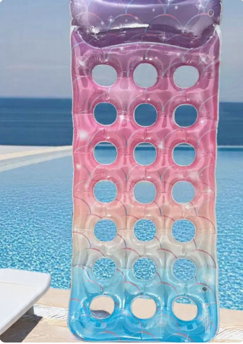 ‎Summer Pool Set 🏝️ Mermaid Scale + 3 Clear Cup Holder Mats. 18 holes + 6 cup slots each.
