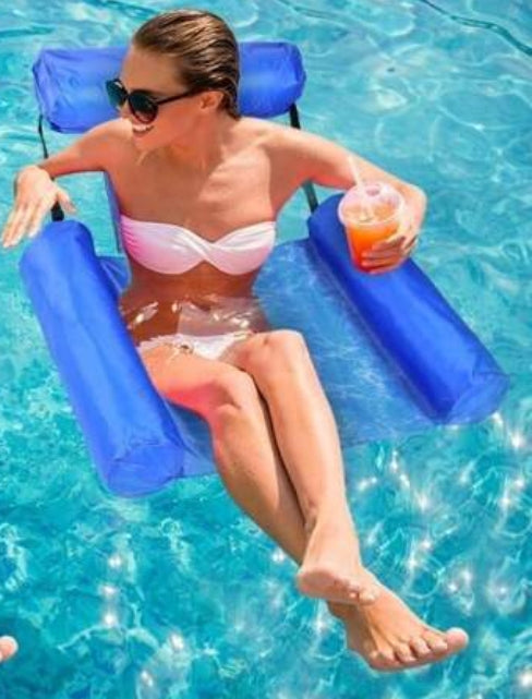 Inflatable Pool Float Chair 120x100cm. With headrest + armrests. Adjustable straps. Folds small.