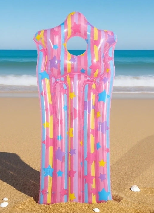 Pink + Blue. Head hole, comfy stripes & float easy. Beach or pool vibes size 130x52.