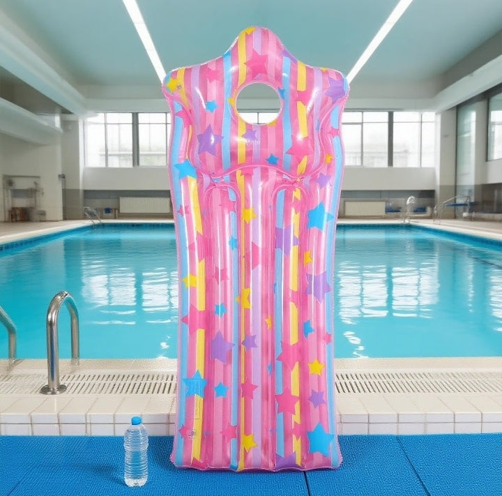 Pink + Blue. Head hole, comfy stripes & float easy. Beach or pool vibes size 130x52.