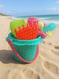 BEACH BUCKET SET 🪣 Mesh bag + shovel + rake + molds. Everything in one pack