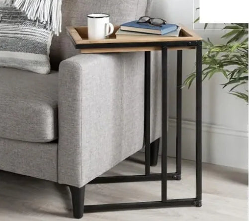 ‎C-Shaped Side Table with Removable Wooden Tray