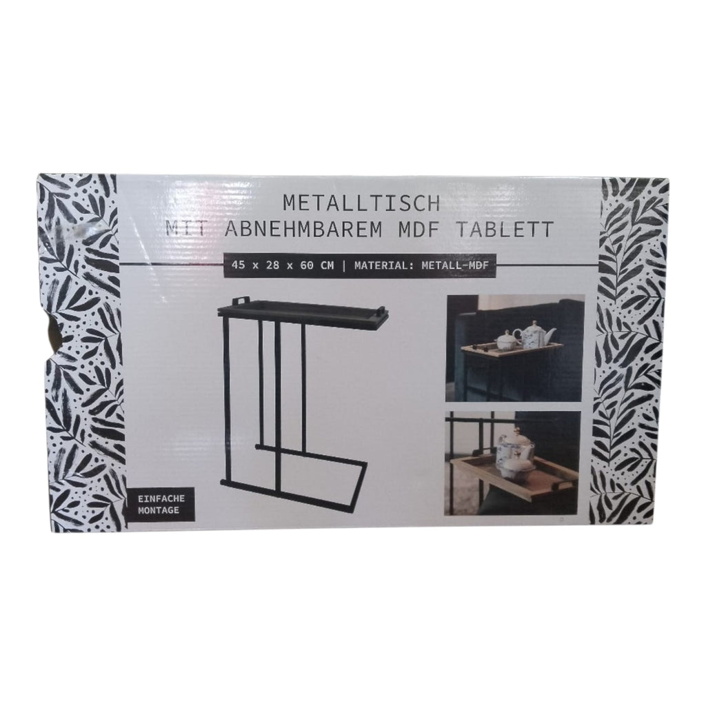 ‎C-Shaped Side Table with Removable Wooden Tray