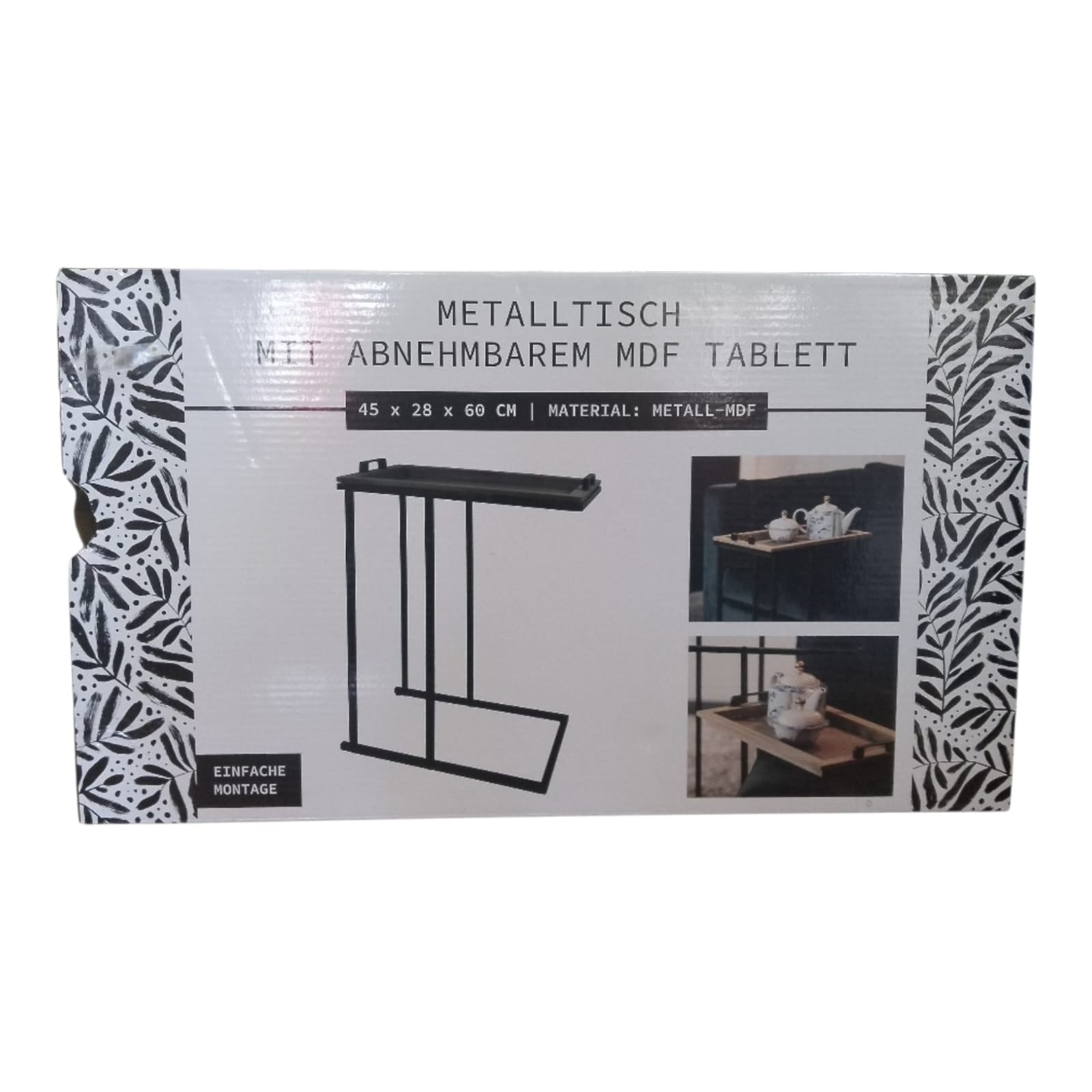 ‎C-Shaped Side Table with Removable Wooden Tray