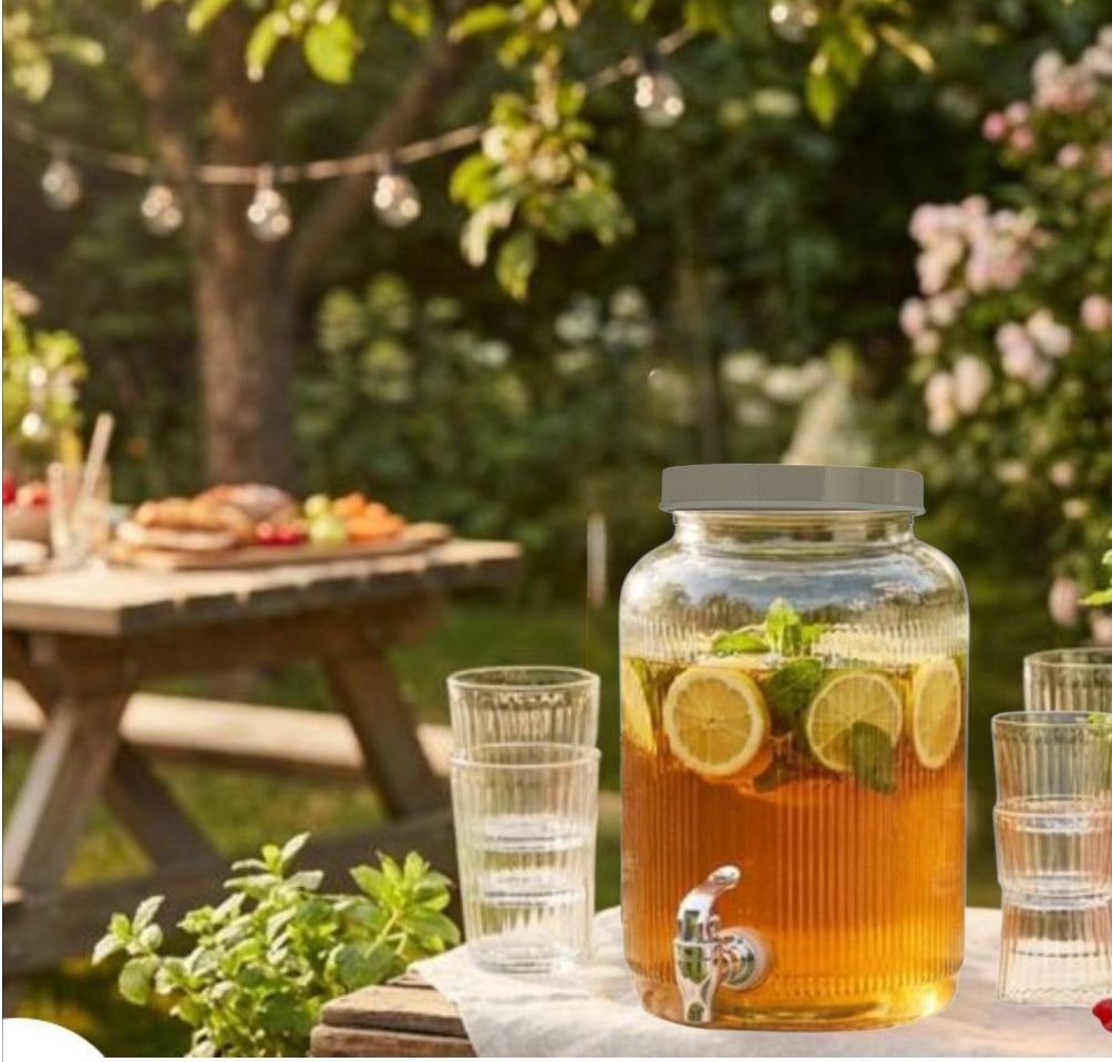 ‎*ERNESTO 5.1L Glass Drink Dispenser with Spigot & Lid*