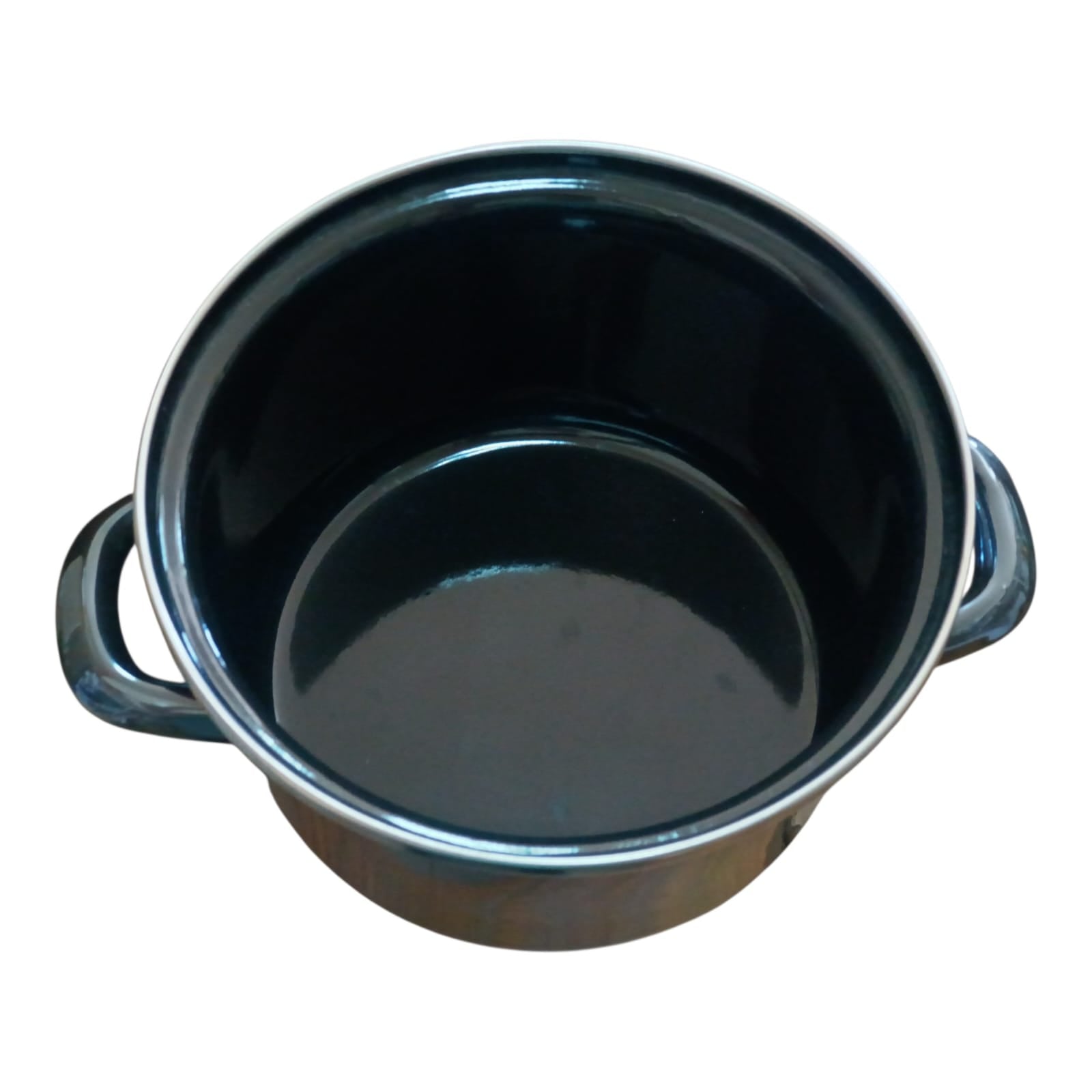 Michelino 16cm enamel pot. Glass lid with measurements. Works on all stovetops.