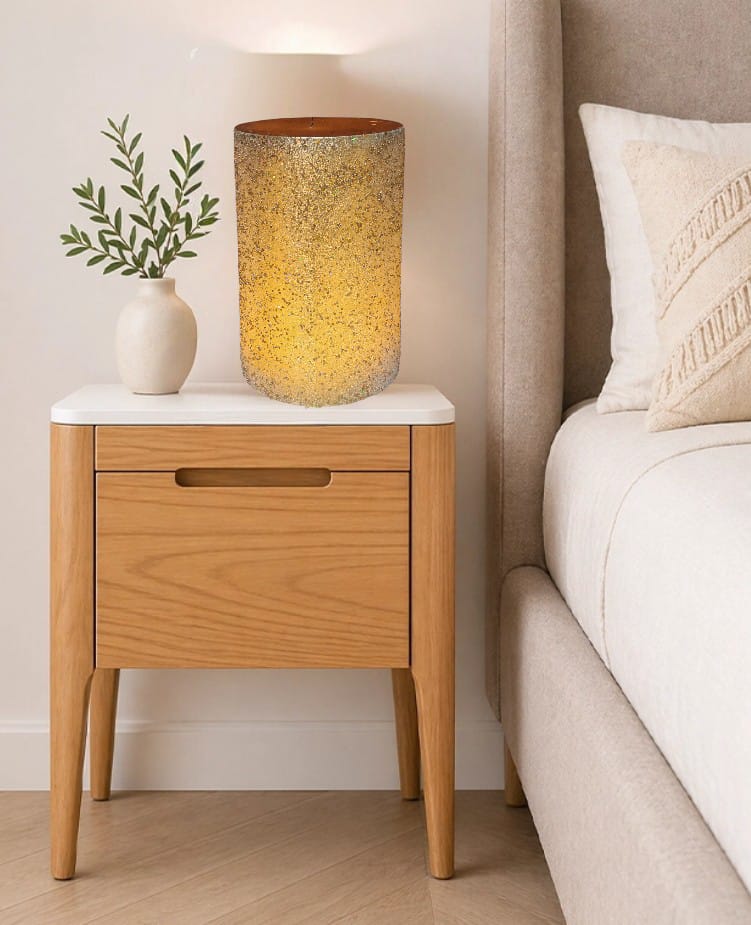 Big gold glitter pillar candle. Perfect for luxury home decor & events.
