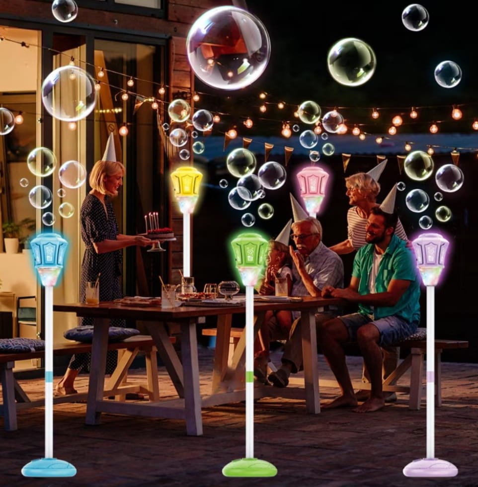 LED Bubble Machine Floor Lamp creates magical bubble and light effects.