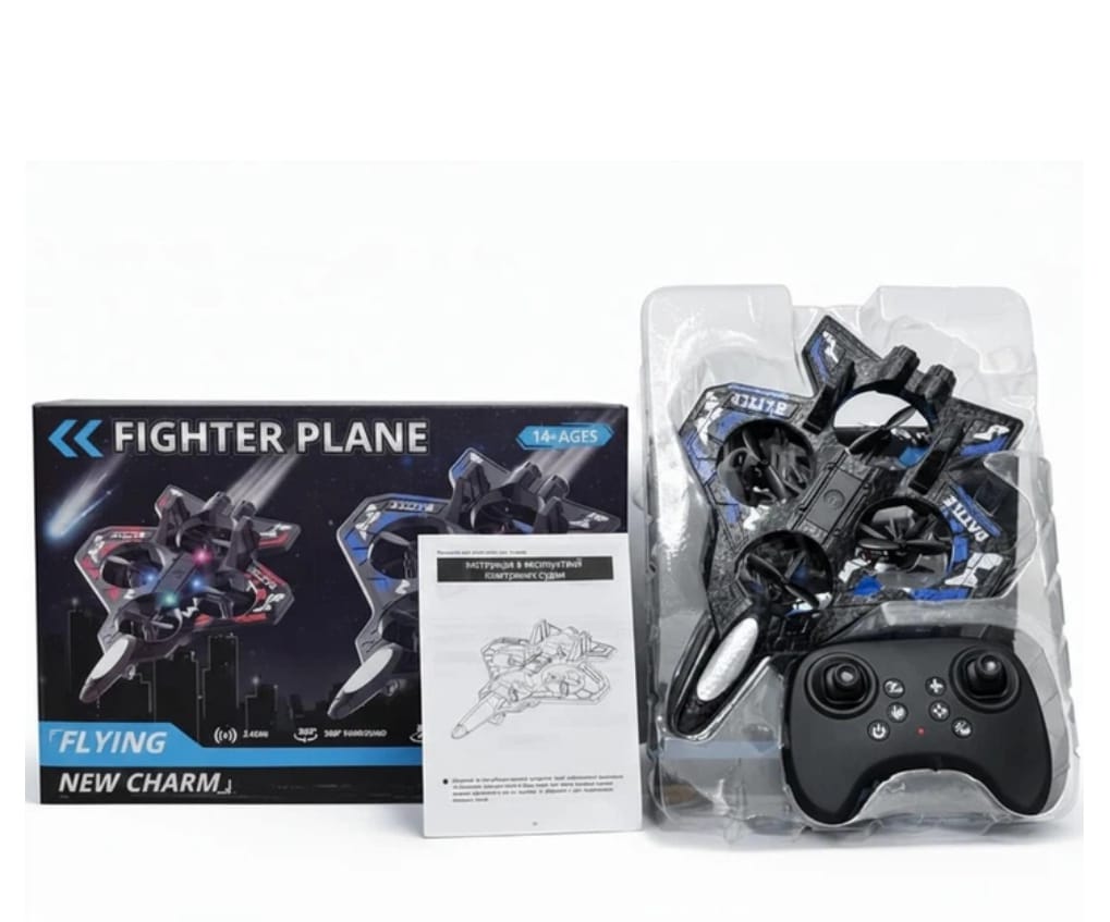 Fighter Plane RC Drone offers 360° flips and smooth flying control.
