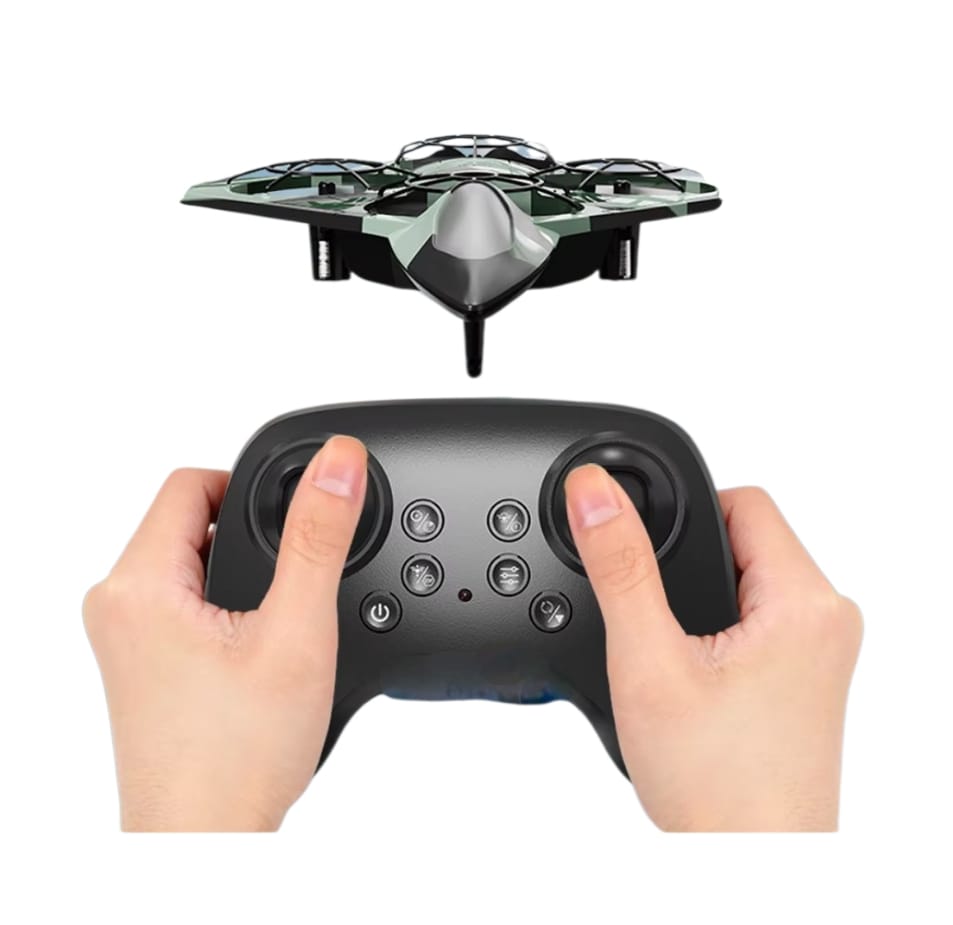 Sixth-generation Fighter Jet RC Drone flies with 4 LED propellers.