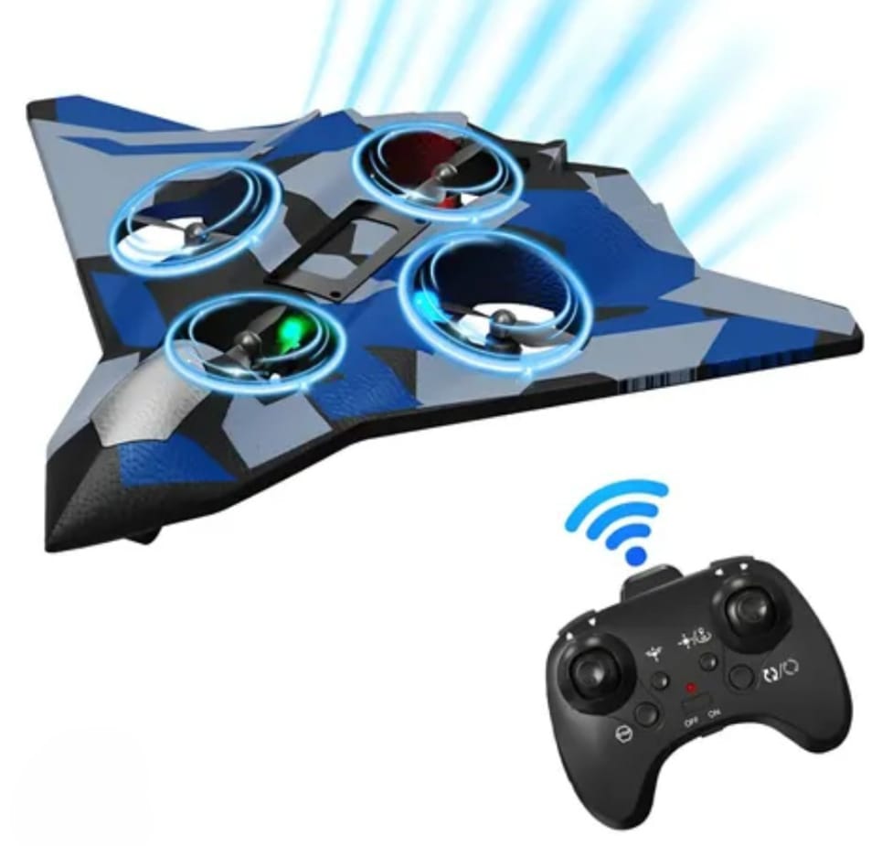 Sixth-generation Fighter Jet RC Drone flies with 4 LED propellers.