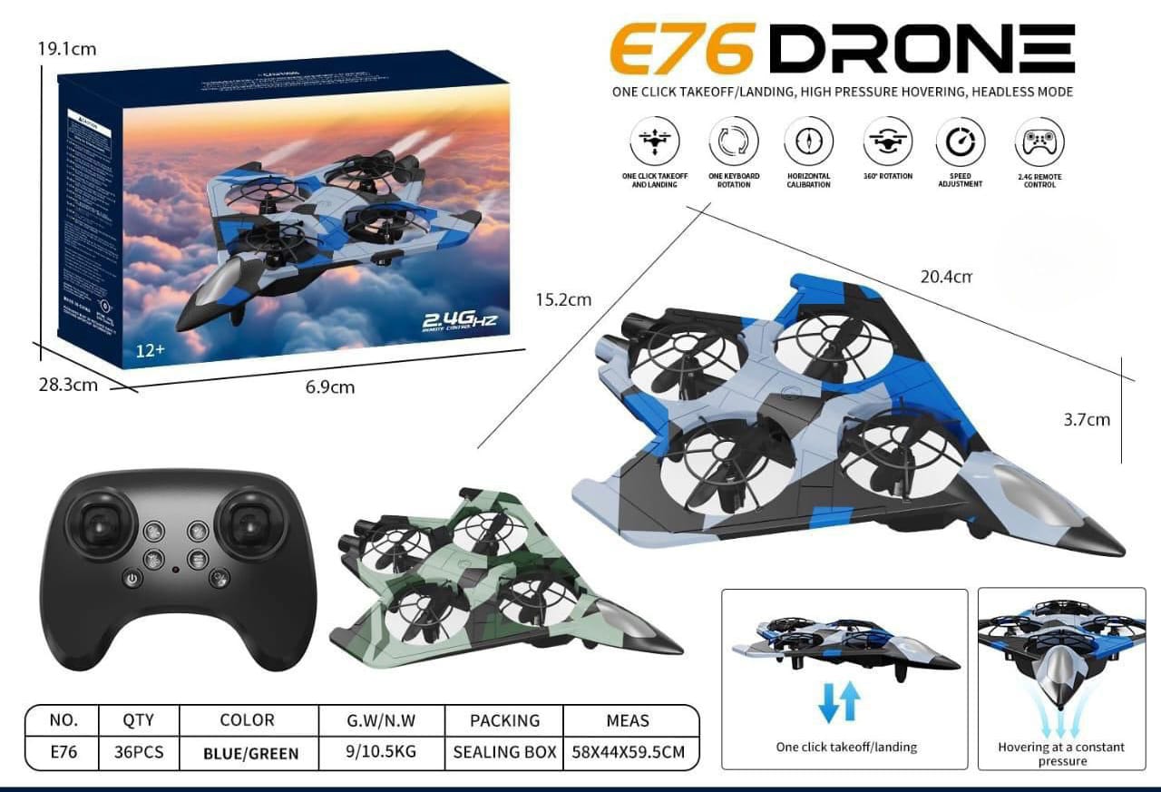 Sixth-generation Fighter Jet RC Drone flies with 4 LED propellers.