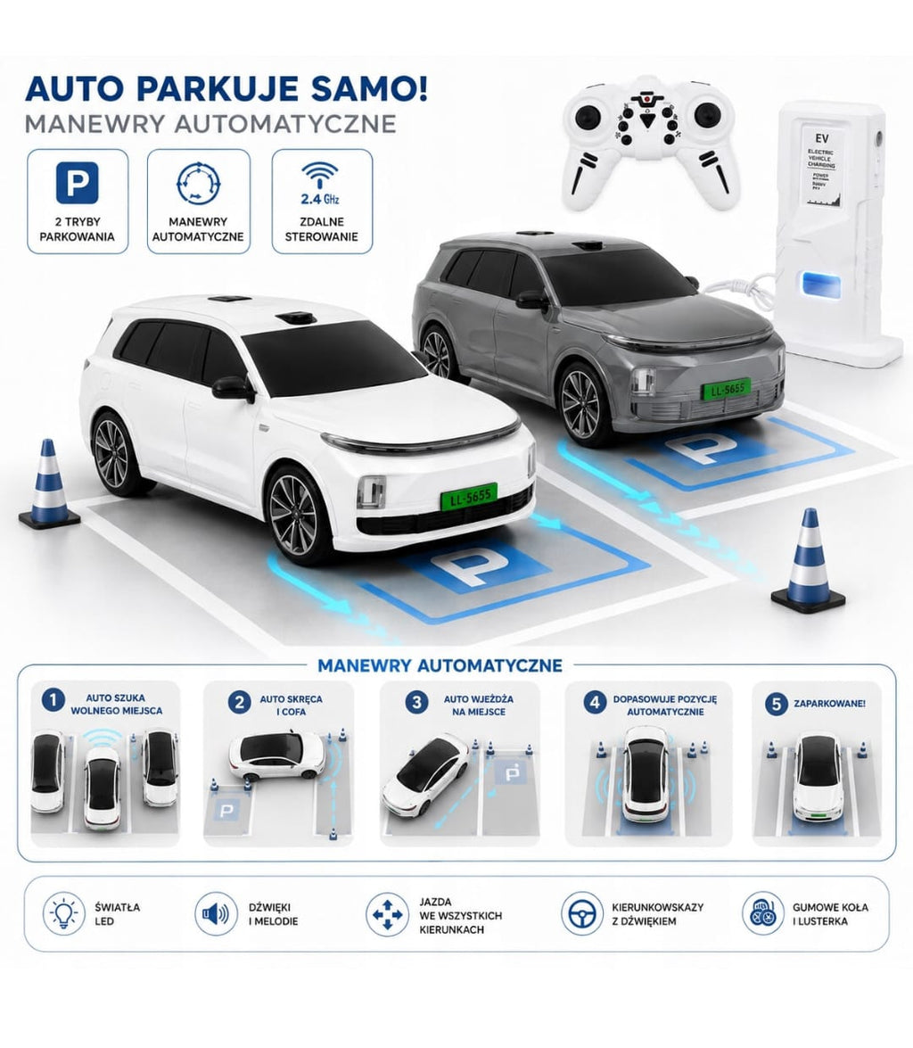 Five-way Remote Control Car features turn signals and horn.