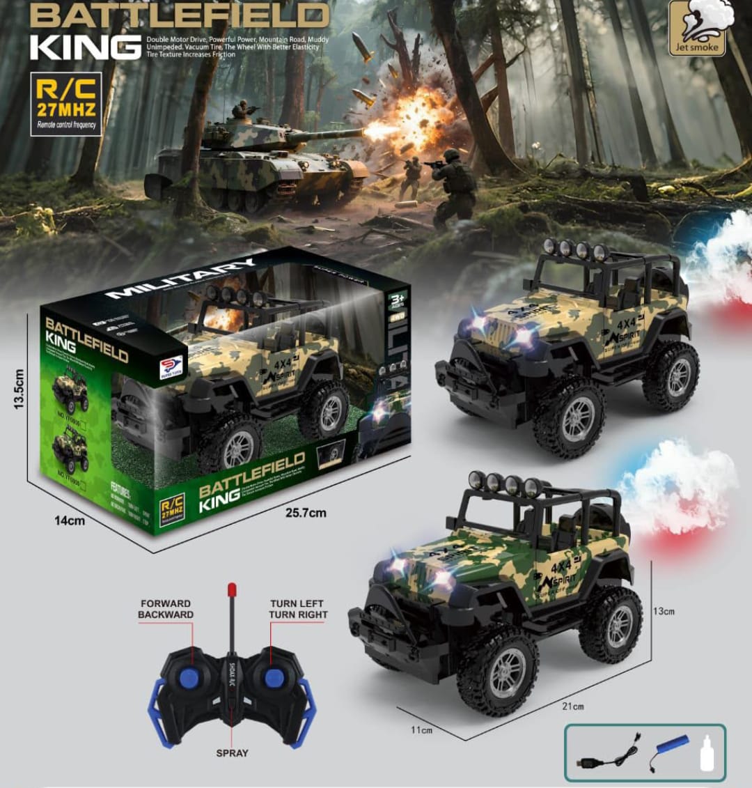 Battlefield King 4x4 RC Car features jet smoke and LED lights.