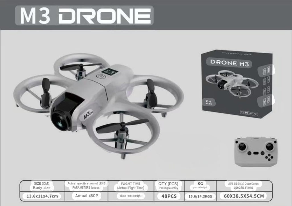 M3 UAV Drone features a HD camera and protective fan rings.