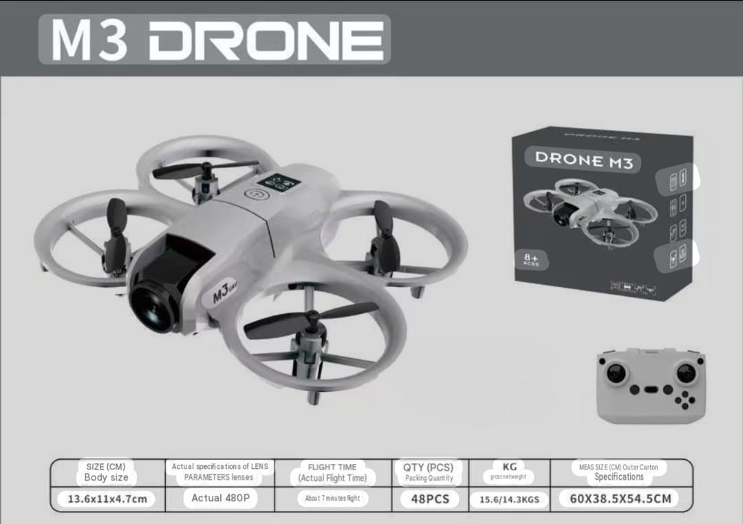 M3 UAV Drone features a HD camera and protective fan rings.