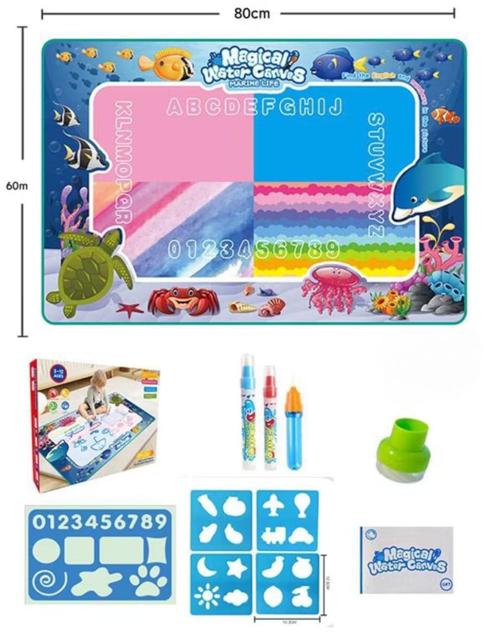Magical Water Canvas teaches ABC and numbers with water drawing.