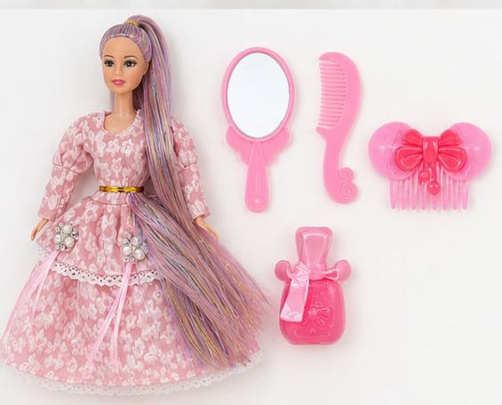 Beautiful Girl Doll features long purple-pink shiny hair.