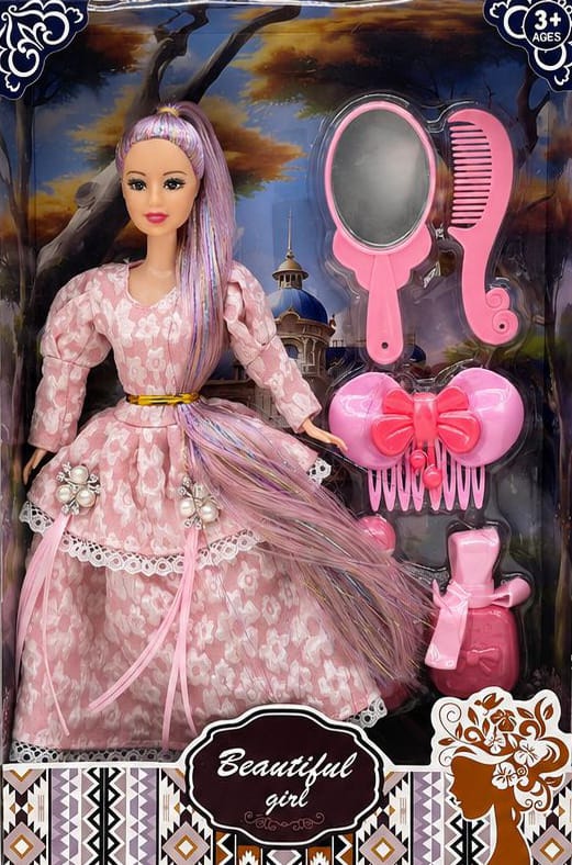 Beautiful Girl Doll features long purple-pink shiny hair.