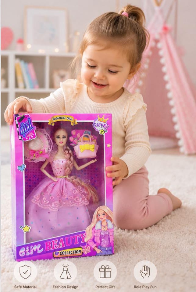 GIRL BEAUTY COLLECTION Doll wears a pink princess gown with lace.