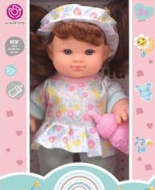 LA NANA TOYS Baby Doll wears cute pajamas and a bonnet.