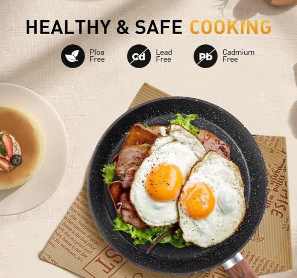 Healthy & Safe Cooking pan is PFOA, Lead, and Cadmium Free.