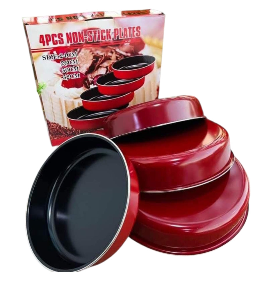 ‎4PCS NON-STICK PLATES: Bake Perfect, Release Easy — 4 Sizes for Every Recipe