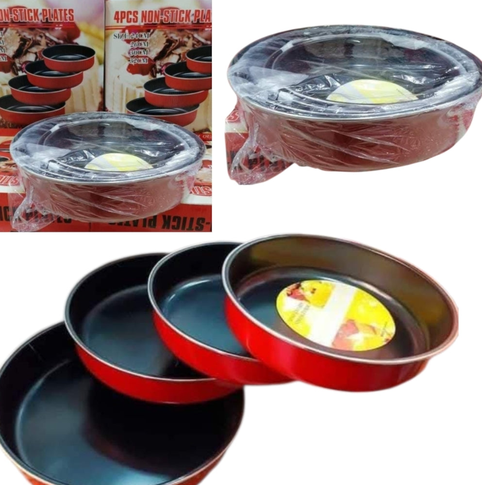 ‎4PCS NON-STICK PLATES: Bake Perfect, Release Easy — 4 Sizes for Every Recipe