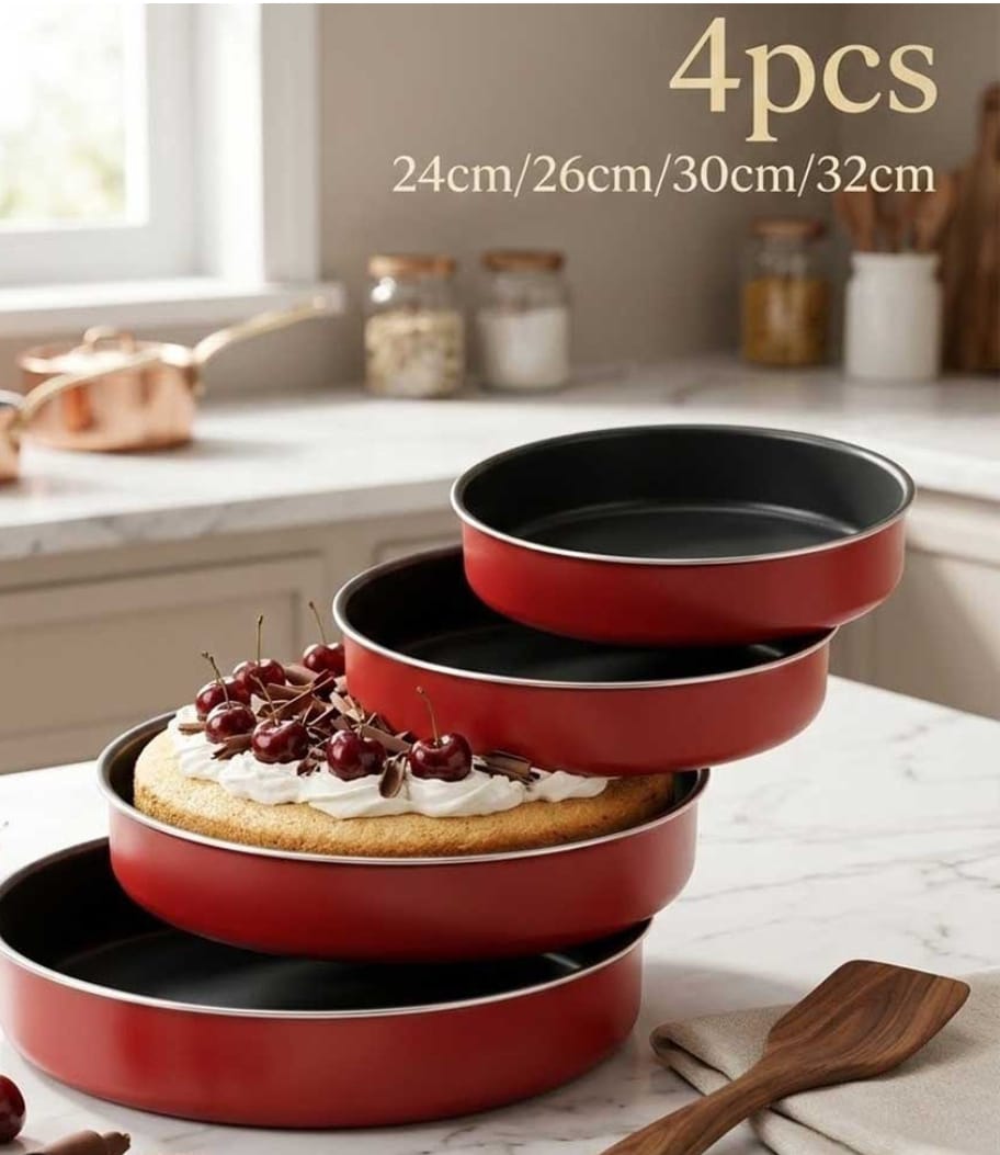 ‎4PCS NON-STICK PLATES: Bake Perfect, Release Easy — 4 Sizes for Every Recipe