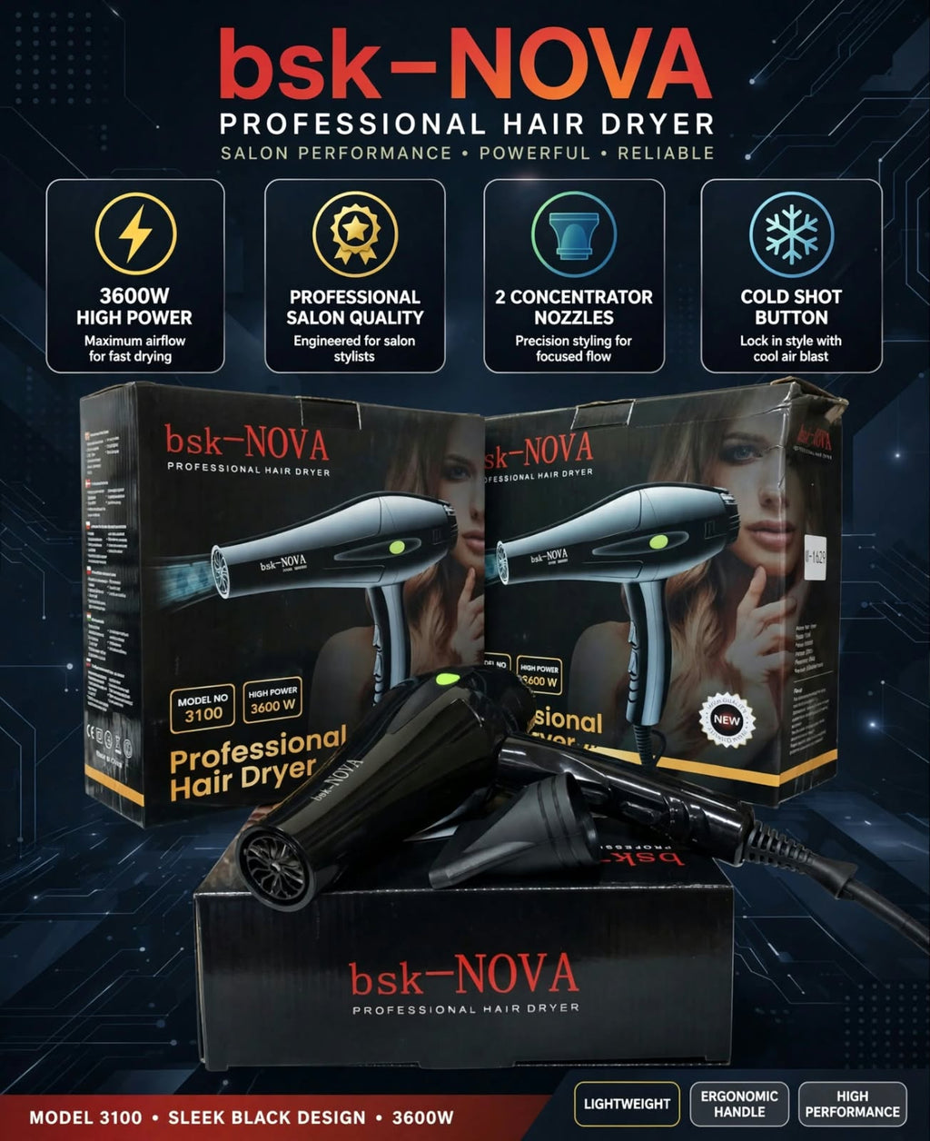 bsk-NOVA 3100 - 3600W Professional Salon Power, Fast & Durable.