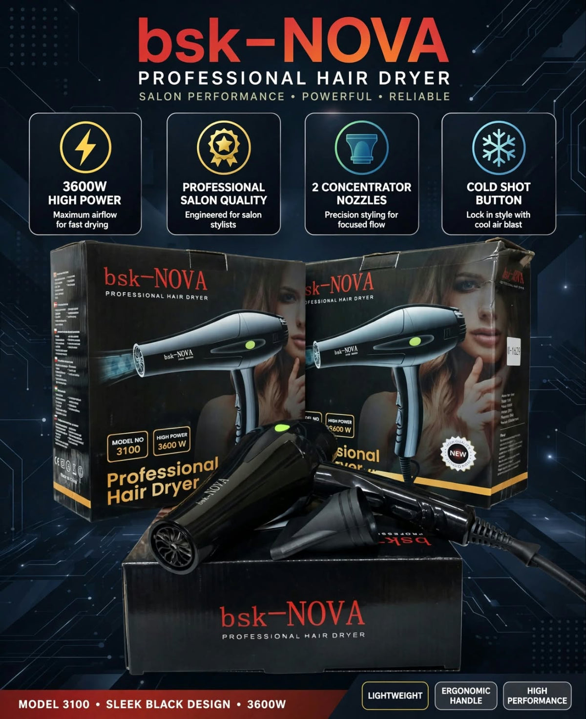 bsk-NOVA 3100 - 3600W Professional Salon Power, Fast & Durable.